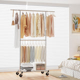 Simple Trending Standard Clothing Garment Rack, Rolling Clothes Organizer with Wheels and Bottom Shelves, Extendable, Chrome Simple Trending