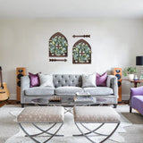 WAKOSAN Rustic Wood Window Frame with Green Wreath and Arrows Wall Decor，Farmhouse Wall Decor, Wooden Fake Window Decoration,Window Pane Wall Decor,Set of 2 (windows brown) WAKOSAN