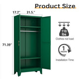 RISTERN Metal Armoire Wardrobe Closet with Hanging Rod, Clothing Storage Cabinet with Adjustable Shelves for Laundry Room, Bedroom, Home Office, Bathroom, 71" Green RISTERN