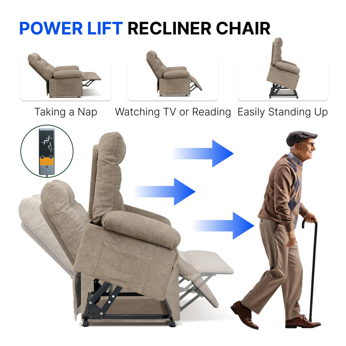 FLEXISPOT XL1 Power Lift Recliner Chair for Elderly, Triple Motor Electric Lift Chair with Infinite Position, Side Pockets, Stand Assist for Seniors, Single Sofa for Living Room Bedroom (Brown) FLEXISPOT