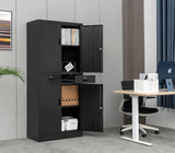 CJF Metal Storage Cabinet with Adjustable Shelves and Drawers, Locking Steel Storage Cabinet for Pantry, Office, Garage, Home, School, Utility (Black) CJF