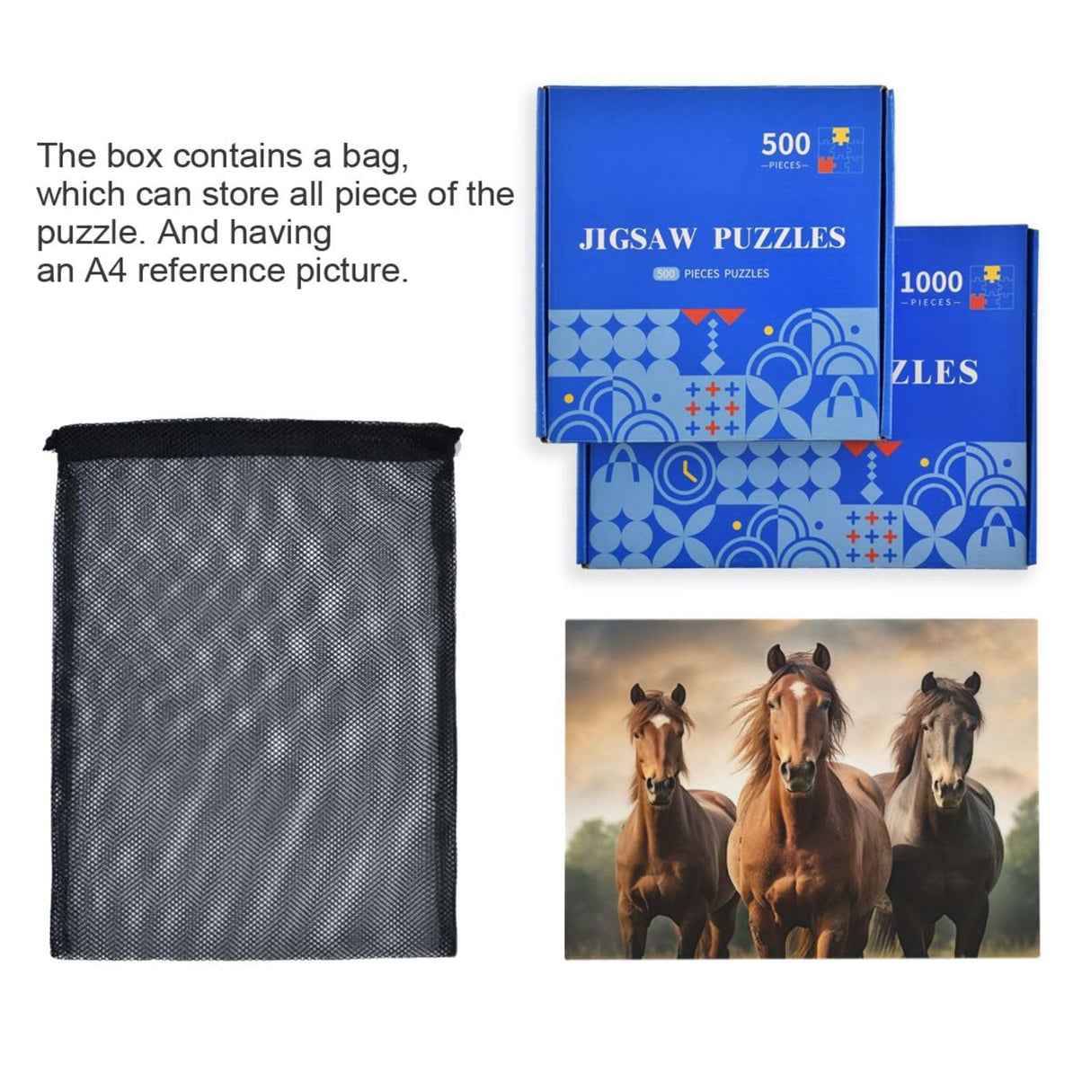 GOODOLD Horse Puzzles for Adults and Kids 500 Pieces, Wooden Jigsaw Puzzles, Happy Family Games Ideal GOODOLD