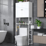 Over The Toilet Storage Cabinet - 2-Door Design Bathroom Organizers Shelf, Freestanding Space-Saver Above Toilet Storage Cabinet with Privacy Protection Rack, Water-Resistant Toilet Shelves (White) Mlinavn
