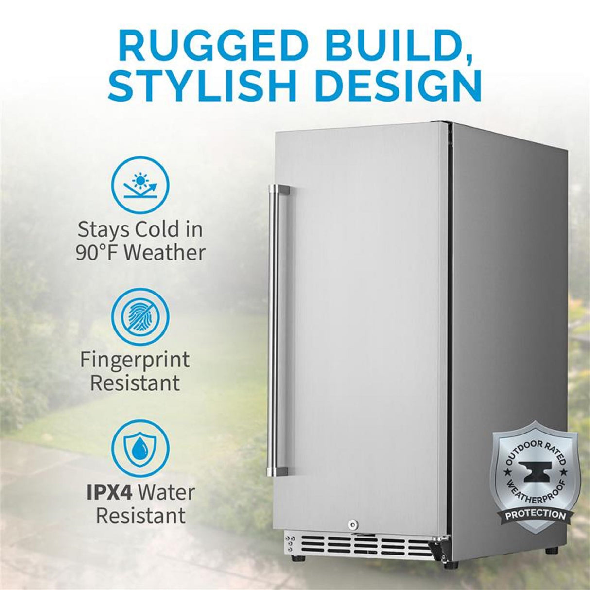 NewAir 15" Commercial Beverage Refrigerator | Weatherproof Stainless Steel Fridge | Built-In or Freestanding Outdoor Patio Fridge For Beer, Wine, Food NCR032SS00 NewAir