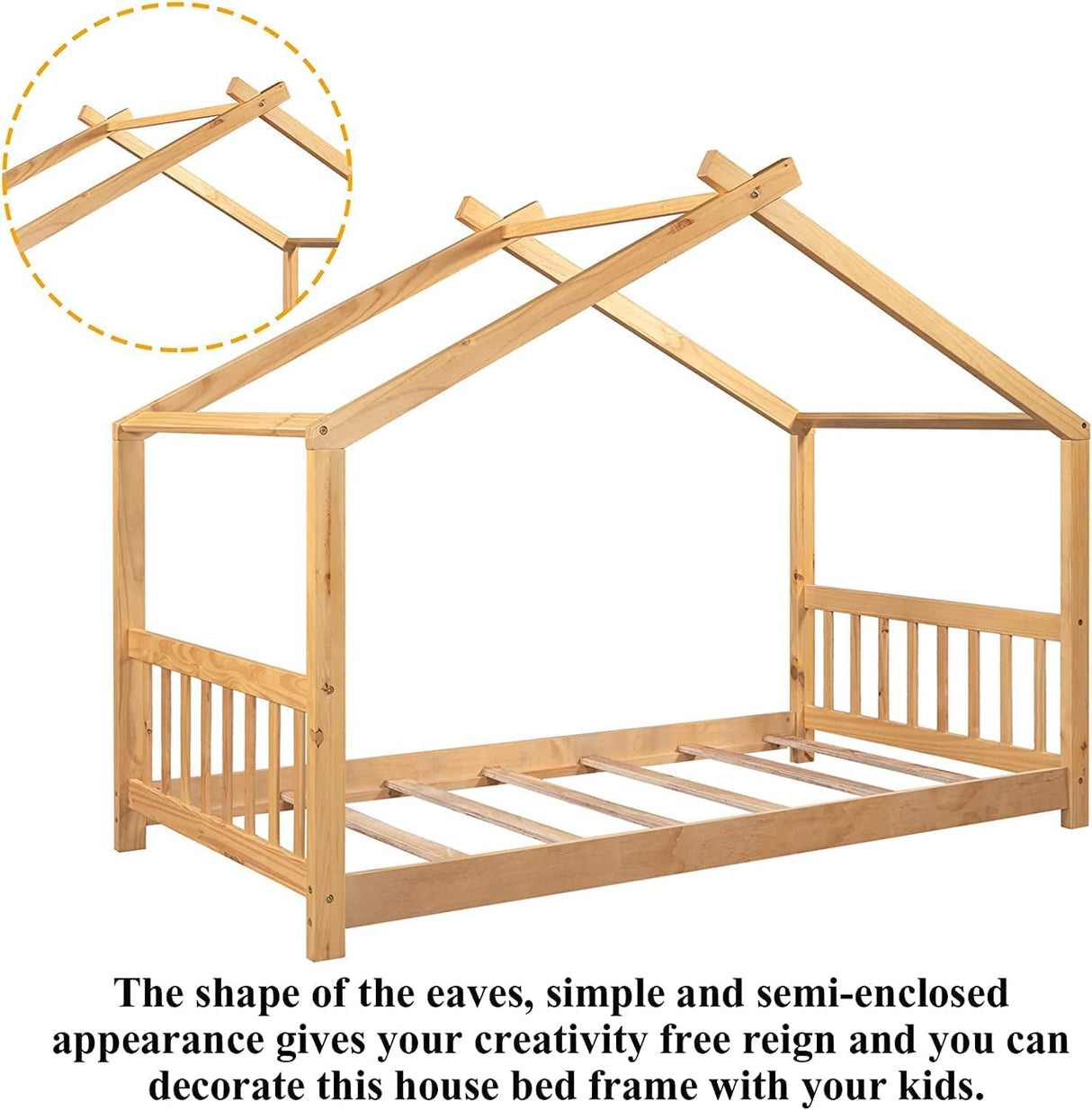 Harper & Bright Designs Twin House Bed for Kids, Floor Bed Frame Twin with Headboard and Footboard, Wooden Twin Kids Bed Montessori Floor Bed for Toddlers, Girls, Boys,Natural Harper & Bright Designs