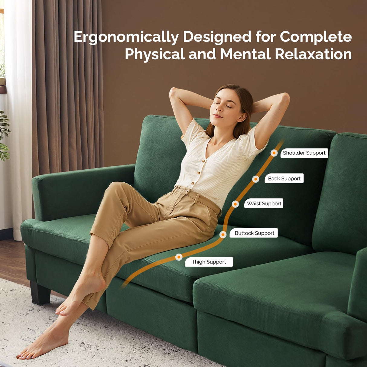 VINGLI Green 83" Sofa Couches for Living Room, Modern Comfy 3 Seater Couch 25.6" Deep Seat Upholstery Cozy Sofas for Small Space, Bedroom, Apartment, Home Office VINGLI