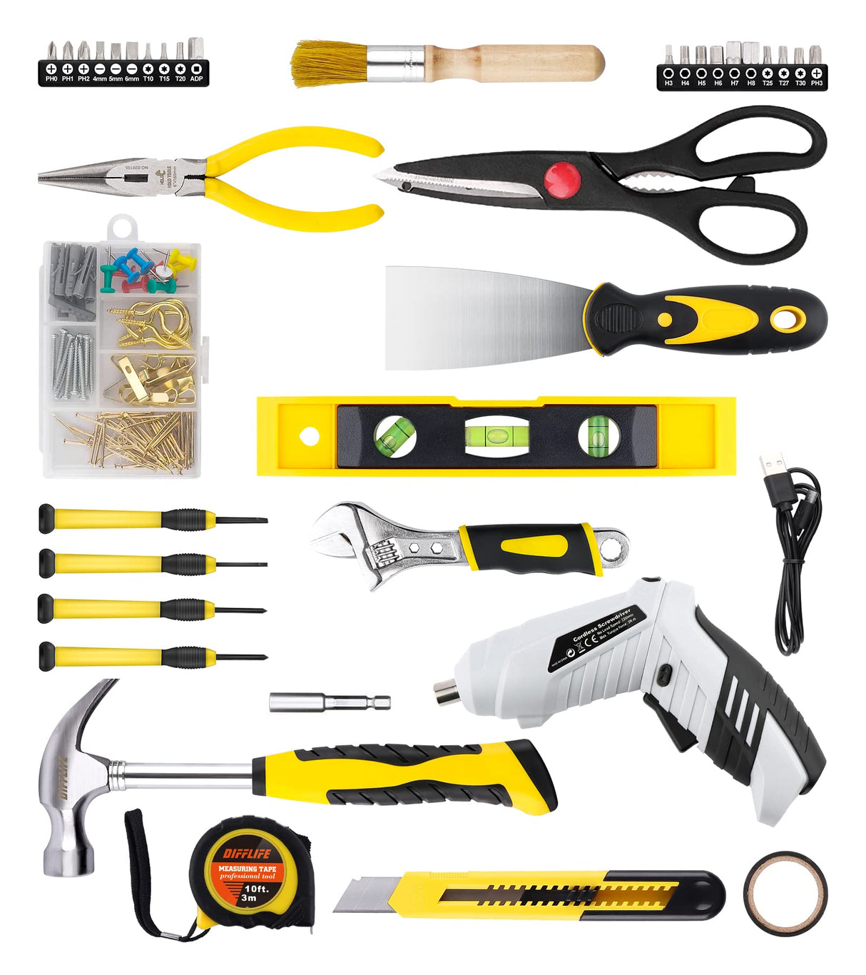 DIFFLIFE 136 Piece Tool Set,General Household Hand Tool Kit with Plastic Toolbox Storage Case-136 Piece… DIFFLIFE