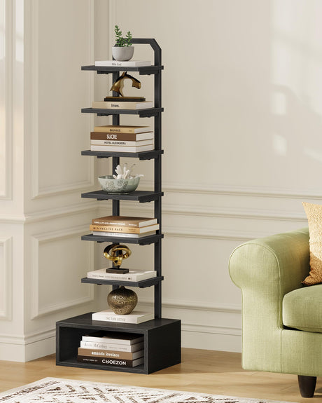 CHOEZON 8-Tier Bookshelf, LED Bookcase with Semi-Open Bottom, Small Space Standing Shelf with Lights, Corner Storage Stand, for Living Room, Home Office, Bedroom, Black TSJ08DBB CHOEZON