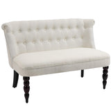 HOMCOM Upholstered Armless Fabric Loveseat with Button Tufted Design for Living Room with Wood Legs, Cream White HOMCOM