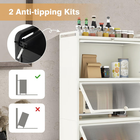 Giantex 5-Tier Kitchen Storage Cabinet, Mobile Microwave Stand with Flip-up PC Doors, Freestanding Kitchen Bakers Rack with 4 Rolling Casters, for Dining Room, Living Room and Study (White) Giantex