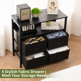 Yoobure Night Stand with Charge Station, Nightstand with 4 Drawers Bedside Table, LED Dresser with Storage Shelf, Night Stands for Bedroom, Side Table 3-Tier Wood End Table for Home, Office Black Yoobure