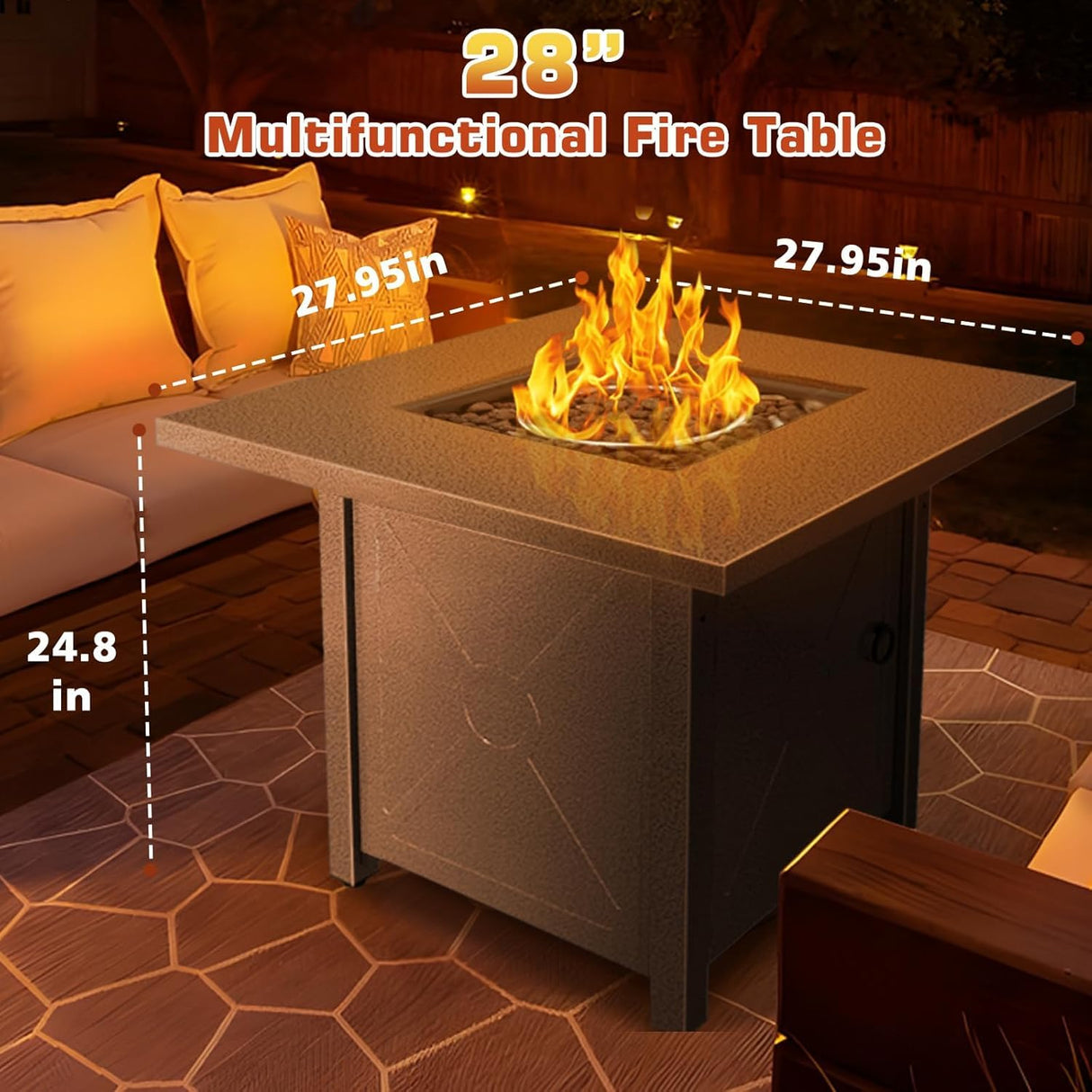 ZAFRO 28" Fire Pit Table, 40000 BTU Propane Fire Pit Table with Lid,Rain Cover and 3 Pounds Lava Stones for Outdoor Backyard, Courtyard ZAFRO