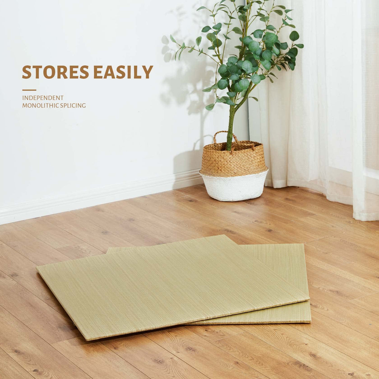 SAN MOTA Japanese Tatami Mattress,100% Rush Grass Tatami Mat 64"x64"x0.5", Living Room Non-Slip Design Tatami, Game Mat and Yoga Mat, Free Combination Without Edge (4 Piece Set) SAN MOTA