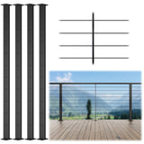 Muzata 4Pack Black Super Thin Intermediate Cable Railing Post 36 Inch 36"x3/8"x2" Level Drilled Surface Mount T304 Stainless Steel Cable Railing System Kit Indoor Outdoor PS32 BH4S Muzata