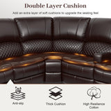 Yolsali Home Theater Seating Reclining Sectional Sofa, 5 Seats Soft Leather Recliner Corner Sectional Couch, Recliner Couch with USB Charging, Thickened Padding, Sturdy Frame, Brown Yolsali