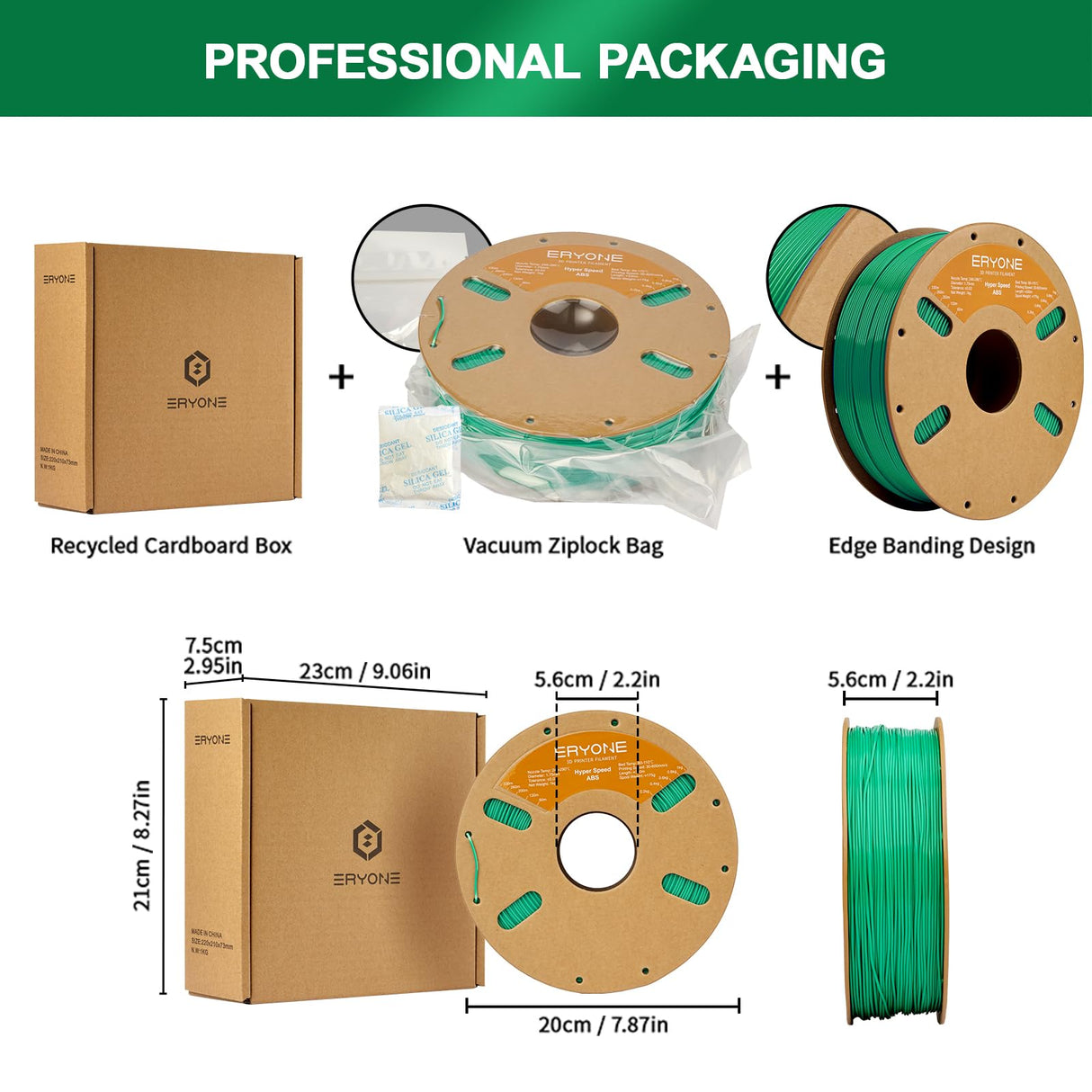 ERYONE High Speed ABS Filament 1.75mm +/- 0.03mm, 3D Printing Filament ABS Fits Most FDM Printers, 30-600mm/s Hyper Speed ABS Filament, 1kg (2.2LBS)/Spool, Green ERYONE