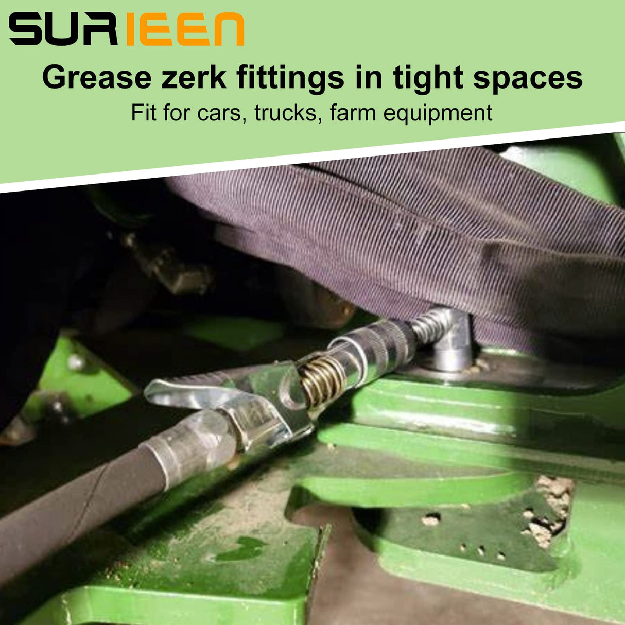 SURIEEN 90 Degree Grease Coupler Adapter with Sleeves, 3 Jaw Angle Grease Fitting Tool, 90 Degree Grease Gun Coupler Snaps onto Grease Fittings in Tight Spaces for Auto, Farm, Truck - 4 Pieces SURIEEN