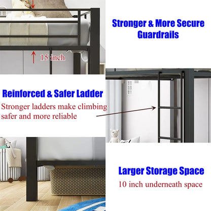 ULUCAN Reinforced Version and Stronger Metal Bunk Bed Queen Over Queen Size, More Stable Heavy Duty More Rust-Proof Steel Bunk Queen Bed with Thickened Legs (Faster Assembly) (Queen Over Queen)