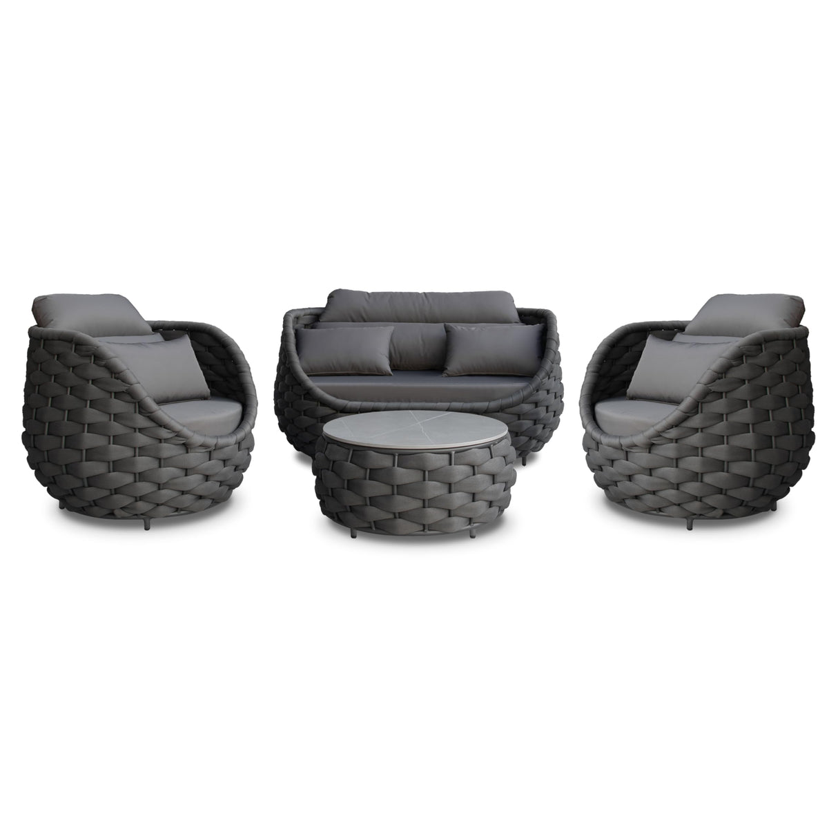 Erotr Aluminum Patio Furniture Set of 4: Woven Rope Outdoor Conversation Sofa Set Assembled - Modern Cushioned Armchair Couch Set for 660lbs Porch Deck Backyard Poolside Drawing Room Hotel, Dark Gray Erotr