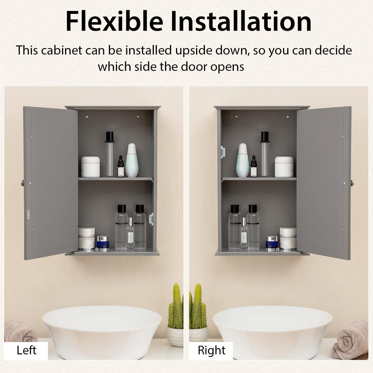 Tangkula Bathroom Medicine Cabinet with Mirror, Wall Mounted Single Mirror Door Storage Cabinet w/Adjustable Shelf, Wall Cabinet w/Reversible Door for Bathroom Living Room Hallway (Grey) Tangkula