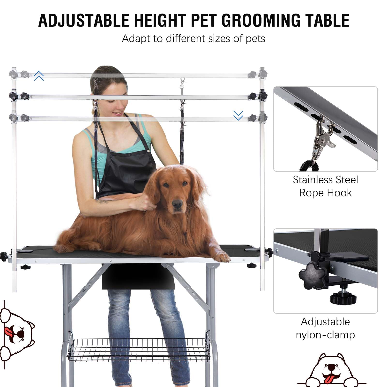 Unovivy Dog/Pet Grooming Table Foldable Height Adjustable - 36-inch Portable Dog Grooming Table with Arm Noose & Mesh Tray, Maximum Capacity Up to 300lbs (Dark Black) - WoodArtSupply