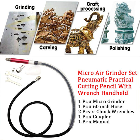 Air-powered Micro Die Grinder Set 65,000 RPM Pneumatic Pencil with Wrench Grinder Tool for Cleaning Dies,Rotors,Backing Plates,Brake Pads,Mounts(90 PSI) CALIDAKA