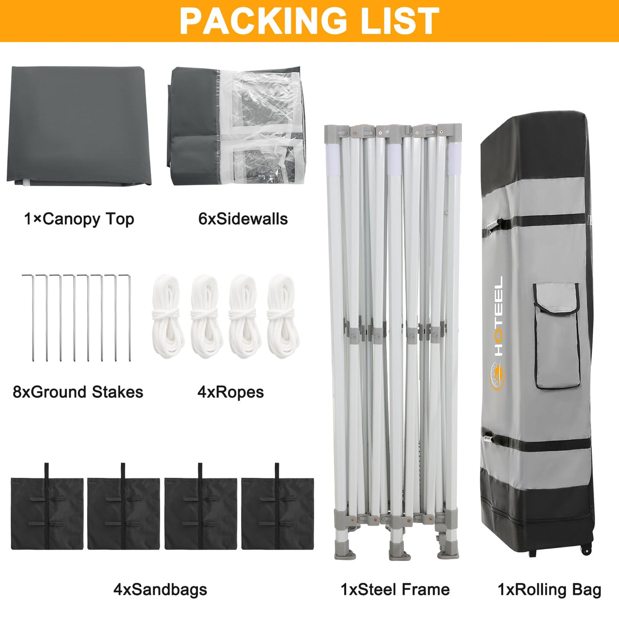 HOTEEL 10x20 Heavy Duty Pop Up Canopy Tent Outdoor Canopy Tents for Parties, Commercial Instant Waterproof Canopy Wedding Event Tent with Roller Bag, UV 50+Portable Shelter, Thick Hexagonal Legs, Grey Hoteel