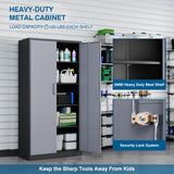 PEUKC Metal Garage Storage Cabinet, 71 Inch Tall Storage Cabinet with Adjustable Shelves & Locking Doors, Tool Cabinets for Garage,Office,Home,School,Gym Storage (Grey+Black) PEUKC