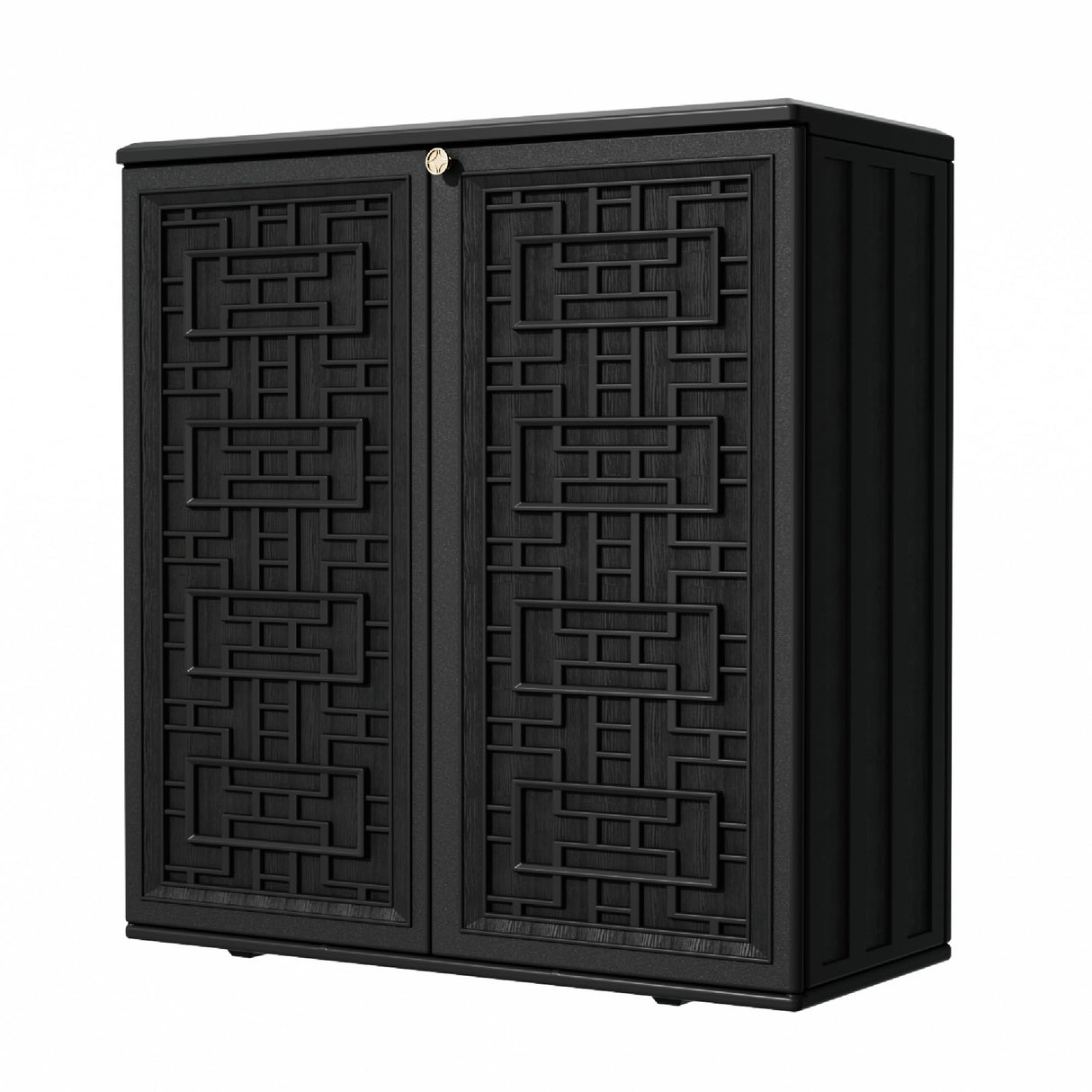 Mrosaa Outdoor Storage Cabinet Waterproof with Shelf,Resin Storage Sheds Outdoor Cabinets for tub towels/chemicals/grill items/Patio/Garden/Backyard, Size 34.3''L*15''W*36.2''H（Black） Mrosaa
