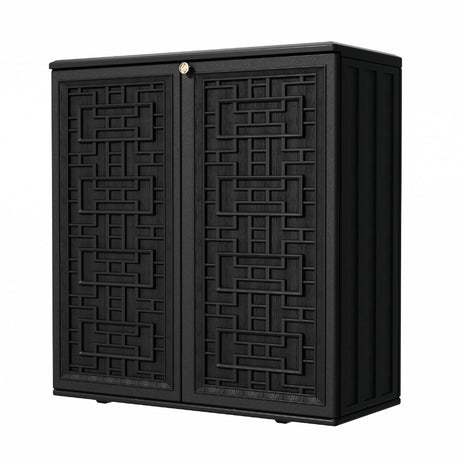 Mrosaa Outdoor Storage Cabinet Waterproof with Shelf,Resin Storage Sheds Outdoor Cabinets for tub towels/chemicals/grill items/Patio/Garden/Backyard, Size 34.3''L*15''W*36.2''H（Black） Mrosaa