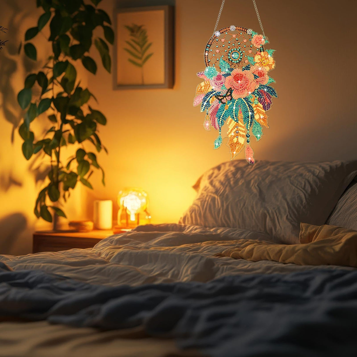 Saillong 2 Pcs Dream Catcher Diamond Art Painting Kits for Adults DIY Summer Butterfly Flower Suncatcher Hanging Diamond Painting Art Wind Chime Hanging for Home Window Door Decor(Flower) Saillong