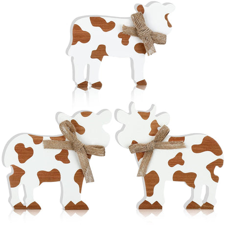 Redbaker 3 Pieces Farmhouse Tiered Tray Decor Cow Tabletop Decor Rustic Wooden Block Cow Centerpieces Decorations Wooden Tray Decor for Home Kitchen Shelf Decor Redbaker