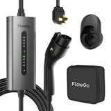 FlowGo Level 2 EV Charger 40A J1772 Connector 9.6KW Electric Car Charger 240V with 14-50 Plug 25 FT Cable 15-40 Amps Adjustable Current Mobile Vehicle Charging Station for All EVs FlowGo