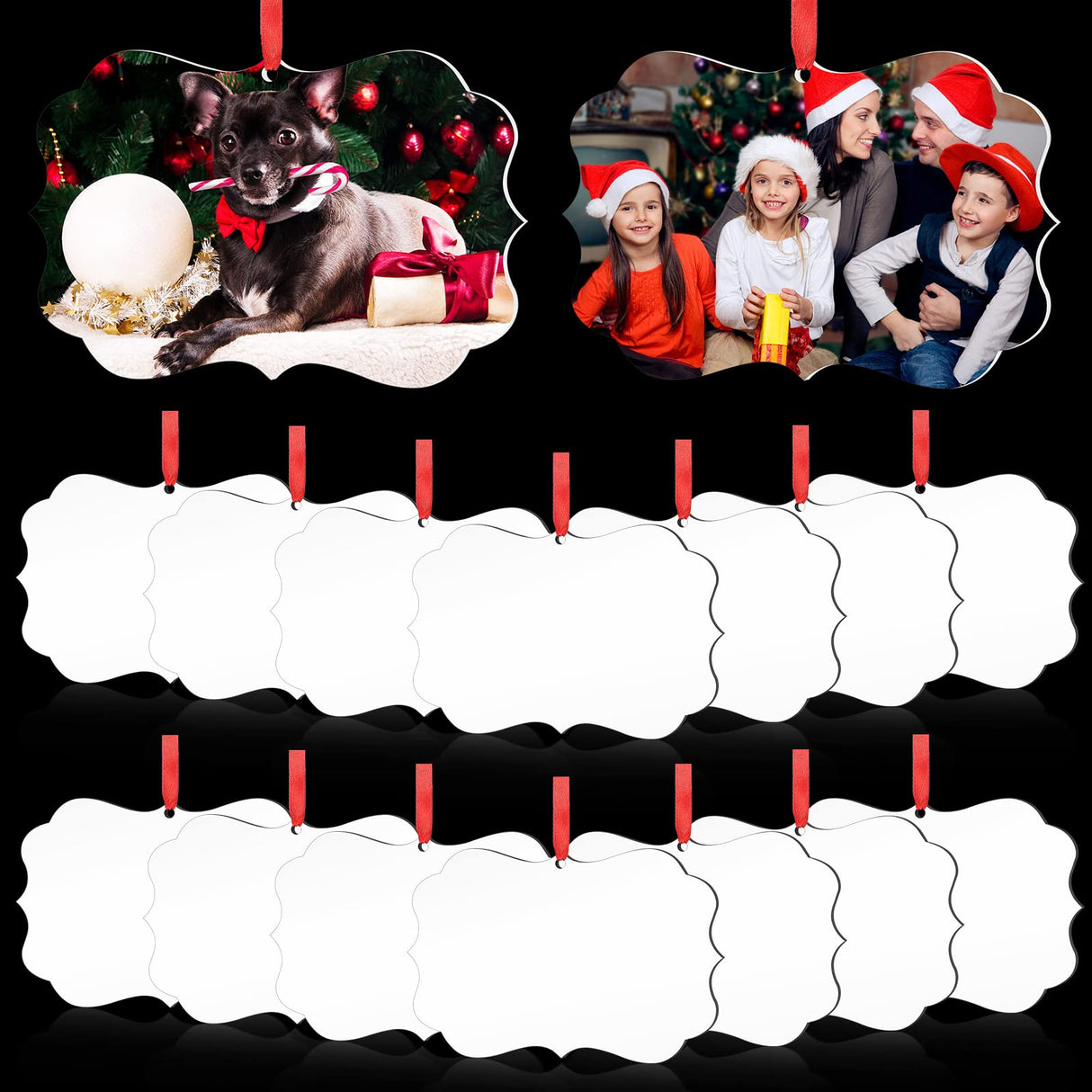 80 Pcs 4.3" x 2.8" Christmas Sublimation Ornament Blanks Double Sided Blank Heat Transfer Pendant Sublimation Christmas Ornaments MDF Board Personalized Sublimation Hanging Ornaments with Rope for DIY Zhehao