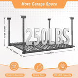 Jusgym 45-Inch x 45-Inch Overhead Garage Storage Rack, 17"-28" Height Adjustable Garage Ceiling Storage Racks, Heavy Duty Storage Organizer System, 250LBS Weight Capacity, Black Jusgym
