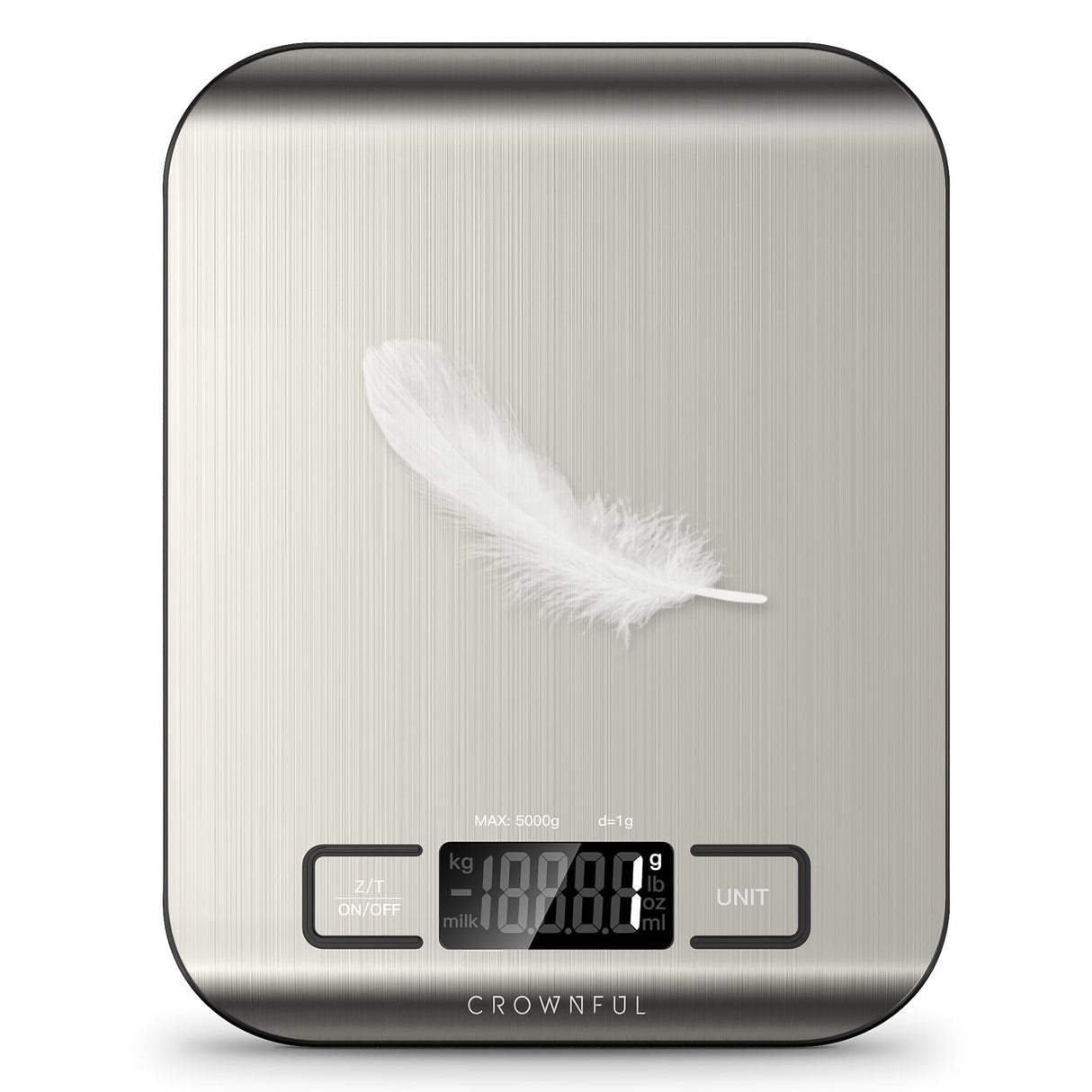 CROWNFUL Food Scale, 11 lb Digital Kitchen Scales with Built-in Coin Battery, Weight Ounces and Grams for Cooking and Baking, 6 Units with Tare Function, LCD Display, 304 Stainless Steel CROWNFUL