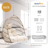 Swing Egg Chair Without Stand Indoor Outdoor Wicker Rattan Patio Basket Hanging Chair no Stand with UV Resistant Cushions 265lbs Capacity for Bedroom Balcony Patio (Beige) BULEXYARD