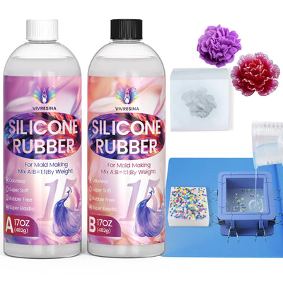 Vivresina Silicone Mold Making Kit 34 OZ with Mold Housing, 15A Super Elastic Liquid Platinum Rubber Translucent Clear for Fidget Pad Resin Molds Silicone Molds