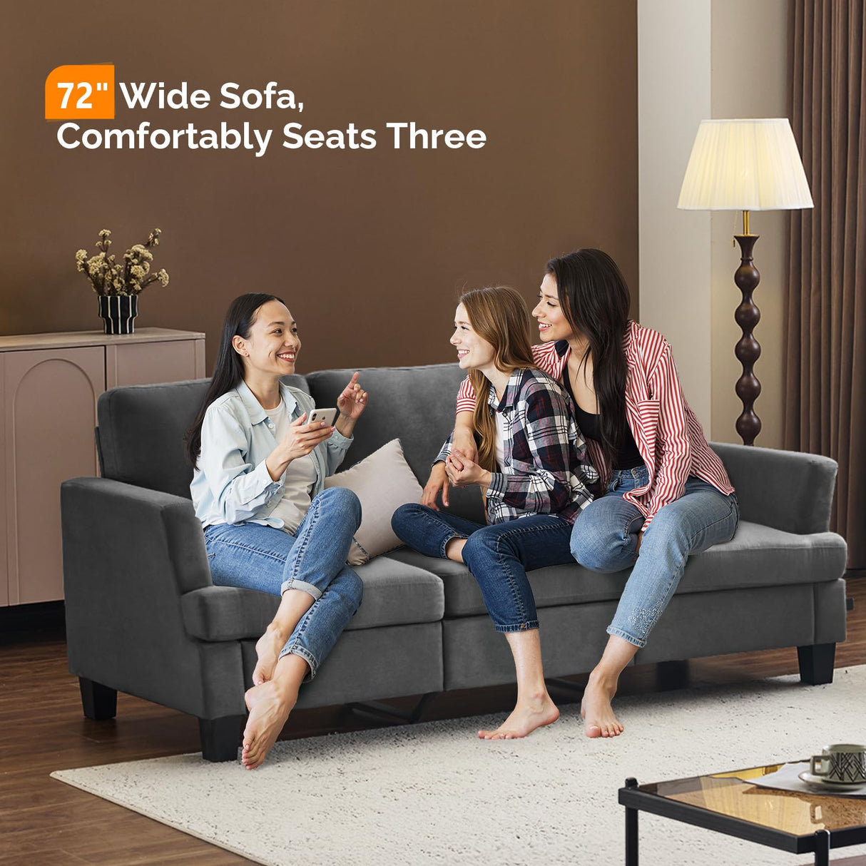 VINGLI Grey 83" Sofa Couches for Living Room, Faux Suede Modern Comfy 3 Seater Couch 25.6" Deep Seat Upholstery Cozy Sofas for Small Space, Bedroom, Apartment, Home Office VINGLI