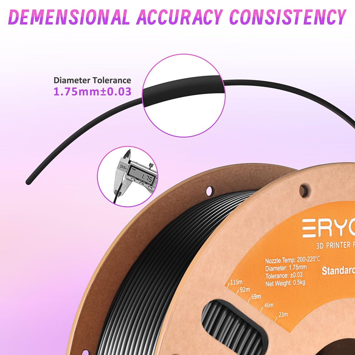 ERYONE TPU Filament 1.75mm +/-0.03mm Flexible TPU Roll, 95A Soft 3D Printer Filament 0.5kg Spool(1.1 lbs), Black ERYONE