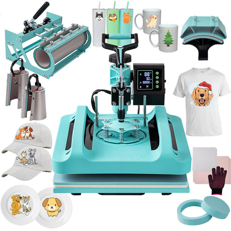 Mstge Heat Press 8 IN 1, Heat Press Machine 15x15 Inch with 30 OZ Tumbler Press, Slide Out T-Shirt Pressing Machine, Swing Away Heat Transfer Machine for T-Shirts, Tumblers Glass Mugs, Hats and Plates Mstge