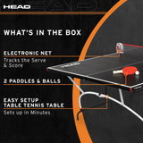 HEAD Easy Setup Ping Pong Table with Electronic Scorer - Junior Folding Table Tennis Table for Easy Storage - Game Room Table Includes 2 Paddles and Balls HEAD