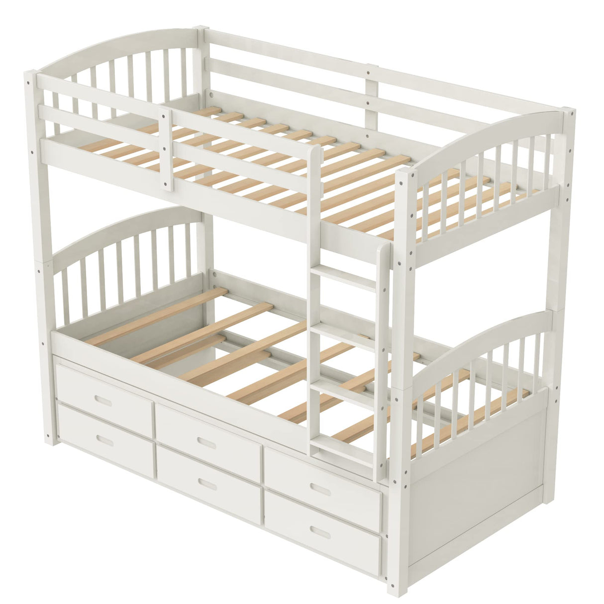Harper & Bright Designs Twin Over Twin Bunk Bed with Storage Drawers, Solid Wood Bunk Bed Frame with Trundle, for Kids, Teens, Adults (White) Harper & Bright Designs