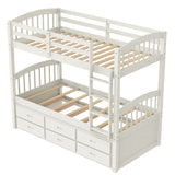 Harper & Bright Designs Twin Over Twin Bunk Bed with Storage Drawers, Solid Wood Bunk Bed Frame with Trundle, for Kids, Teens, Adults (White) Harper & Bright Designs