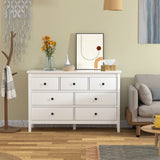CARPETNAL White Modern Dresser for Bedroom, 7 Drawer Double Dresser with Wide Drawer and Metal Handles, Wood Dressers & Chests of Drawers for CARPETNAL