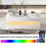 Uspeedy 47.3IN High Glossy LED Coffee Table,APP LED Lights,Black/White, Modern Furniture for Living Room (White) Uspeedy