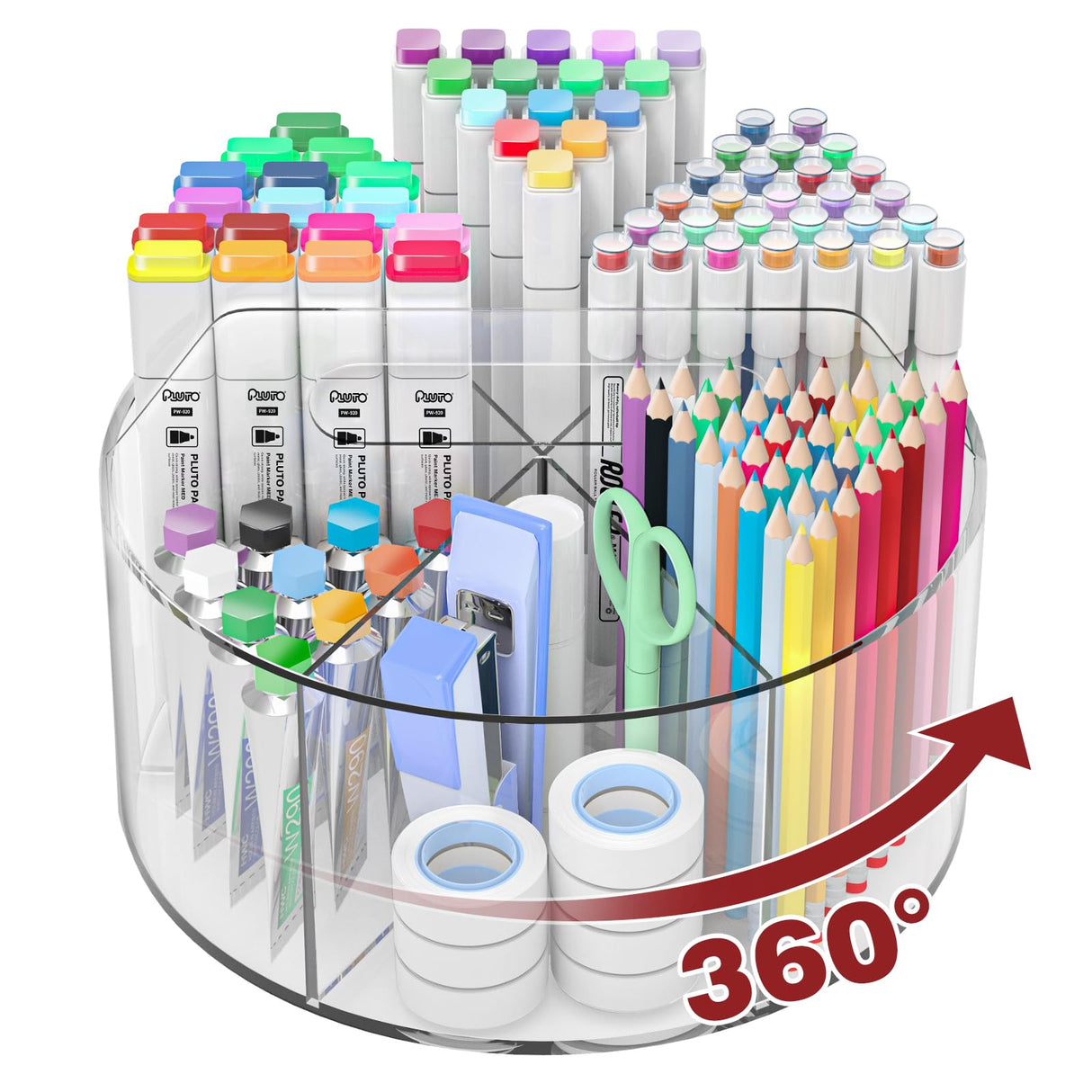 Absonic Acrylic Pen Holder Pencil Organizer, 360-Degree Rotating Pencil Holder, Crayon Organizers for Kids Marker Organizer Caddy Art Supply Kids Desk Organizers for Office Home School Absonic