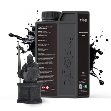 Inslogic Flexible 70A Resin 3D Printer Resin, 1KG 3D Printing Resin for Printing Soft and Flexible Items, Bendable and Not Brittle, Fast Curing 405nm UV Photopolymer Resin, 1KG Black Inslogic