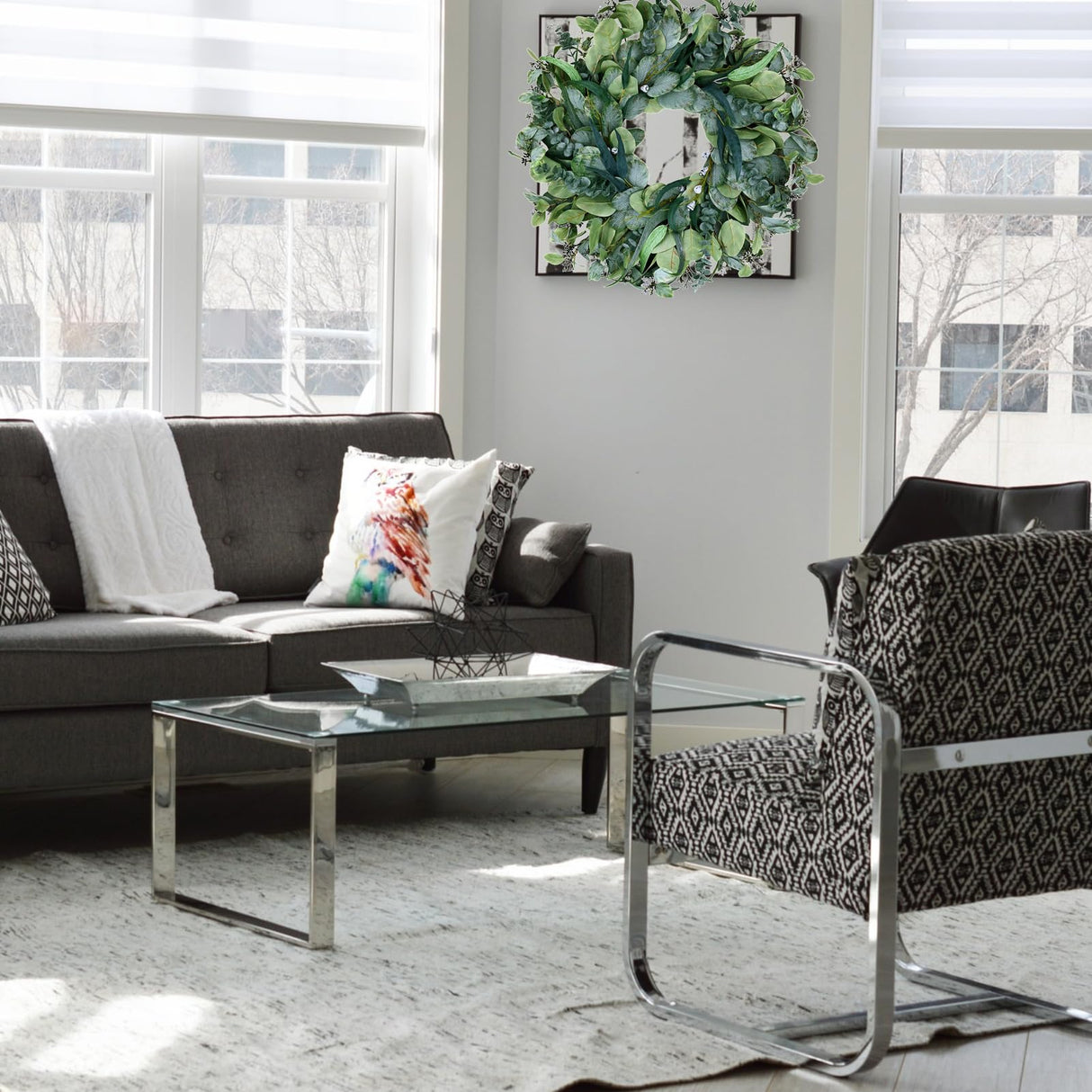 Easy Fine 26 Inch Artificial Eucalyptus Wreaths for Front Door for All Seasons,Spring Summer Fall Autumn Winter Christmas Wreath,Large Neutral Everyday Greenery Wreath,Home Wall Door Porch Decor Easy Fine