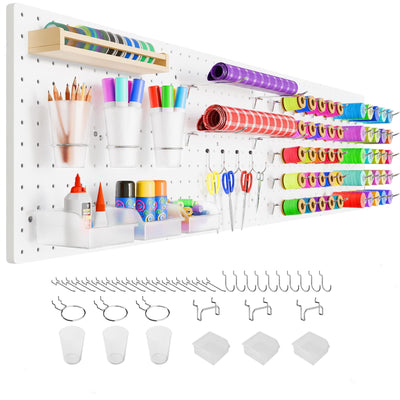 FZK Peg Board,36pcs Pegboard Kit, Includes 4 White Pegboard and Accessories,Plastic Peg Board,with Hooks Peg Board Wall Organizer for Office, Craft Room